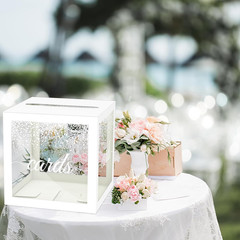 White Pot Clear Cards Box, Cards Receiving Box for Birthday, Wedding, Bridal or