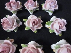 Lot of 10 Handarbeit Germany Porcelain Pink Cabbage rose Place card holders