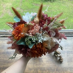 Beautiful Bridal Wedding Bouquet Budget Handmade Faux Floral Orange Purple Pink