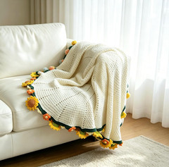 NEW 59″ Sunflower & Daisy Bouquet Blanket Handmade Crochet Flower Blanket Scarf