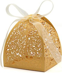 Gold Laser Cut Candy Boxes with Ribbons for Birthdays and Bridal Showers