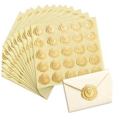 300pcs Gold Embossed Wax Seal Looking Heart Envelope Seals for Gold Heart