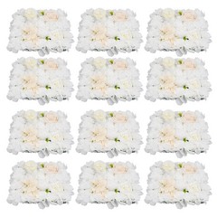 12PCS White Silk Artificial Flower Wall Panels Backdrop With 100 Cable Ties