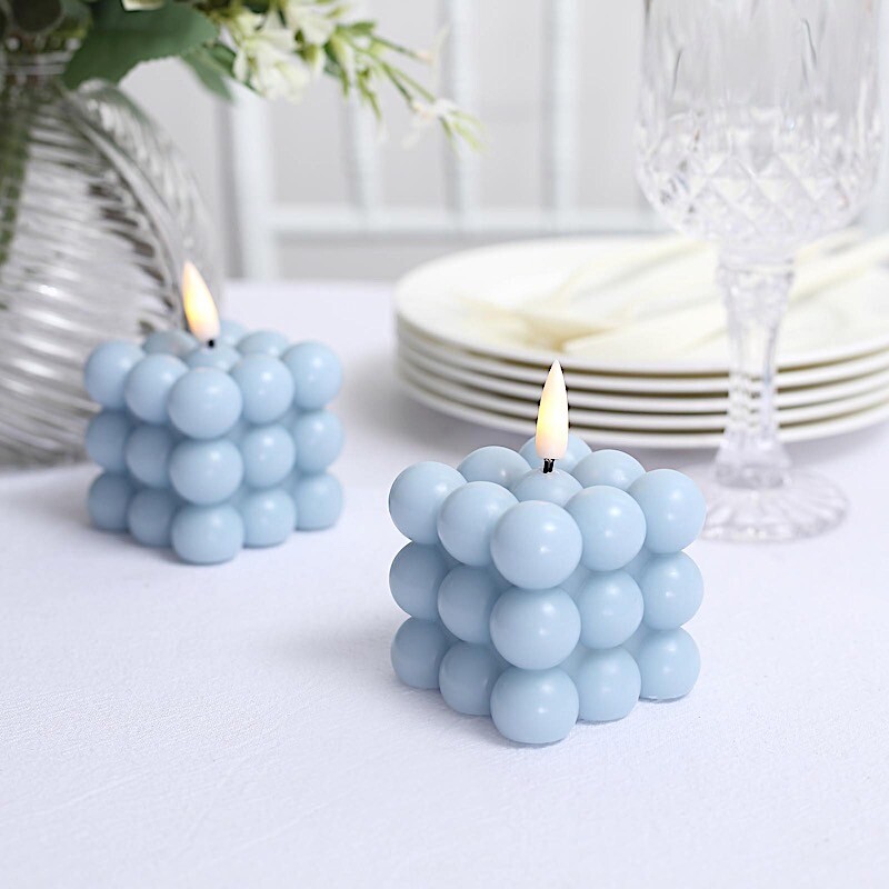 DUSTY BLUE 2 Bubble Cube 2″ Flameless LED CANDLES Decorative Centerpieces Party