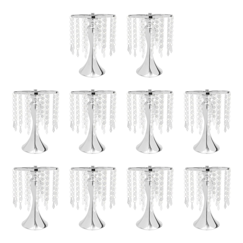 10PCS Silver Vases Wedding Centerpieces Flower Stand Table Decor w/Crystal Beads