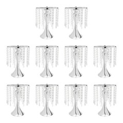 10PCS Silver Vases Wedding Centerpieces Flower Stand Table Decor w/Crystal Beads