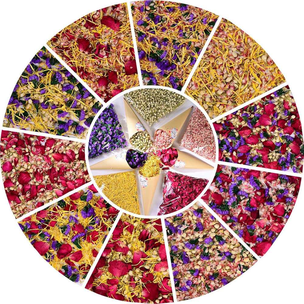 40+ Cups 9.3Oz Real Biodegradable Flower Petal Wedding Confetti, 5 QT 5 Kinds Co