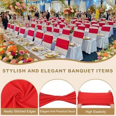 25 Pcs Spandex Chair Sashes Bows with Slider Buckle Bright Red