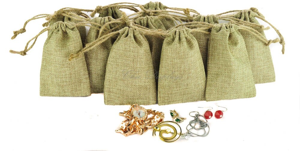 Natural Burlap Small Bags Drawstring Bags 12 pc HIGH Quality Bags 2 3/4″W x 3″H