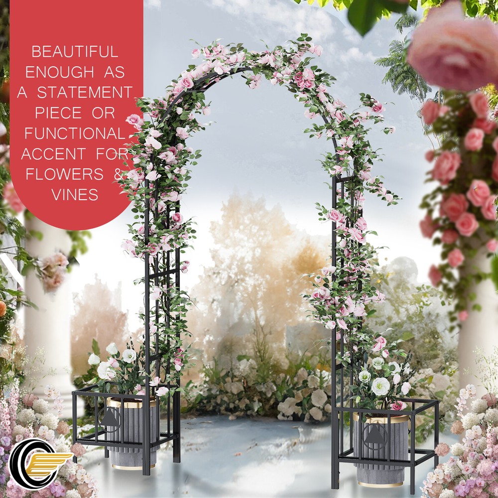7.5FT Outdoor Wedding Steel Garden Trellis Arch W/Planters For Climbing Plant