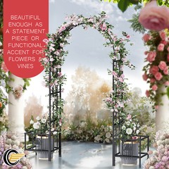 7.5FT Outdoor Wedding Steel Garden Trellis Arch W/Planters For Climbing Plant