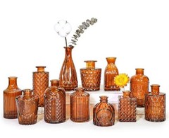 Glass Bud Vase Set, Small Dark Brown Flower Vase for Centerpieces, 12Pcs Amber