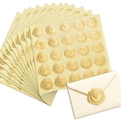 300pcs Gold Embossed Wax Seal Looking Heart Envelope Seals for Gold Heart