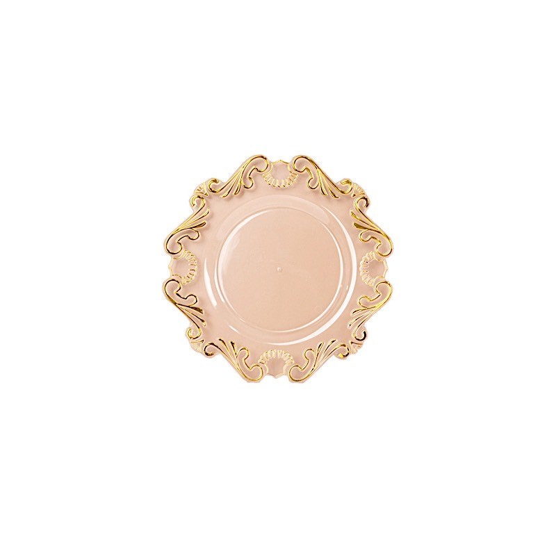 10 Round 8″ Clear Gold Baroque Plastic Salad Dinner Plates Party Decorations
