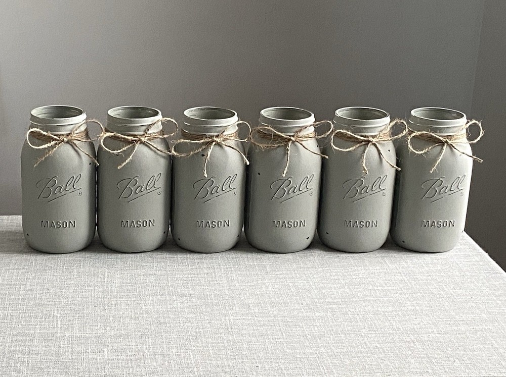 Set of 6 chalk painted distressed Quart size mason jar vases…mix & match colors!