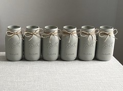 Set of 6 chalk painted distressed Quart size mason jar vases…mix & match colors!