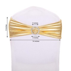 10 Gold Metallic Spandex Chair Sashes with Silver Buckles Wedding Decorations