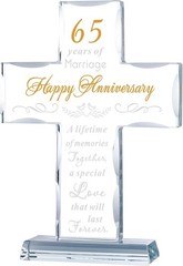 65th Anniversary Glass Cross Keepsake for Parents, A Timeless Gift of Love