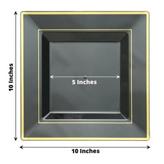 Plastic Black 10″ Square Plates with Gold Rim Disposable Party Wedding TABLEWARE