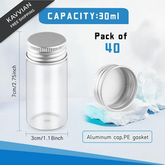 40 Pack 30ml/1oz Glass Vials With Aluminum Screw Caps Empty Sample clear