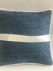 Western Wedding Blue Denim and White Lace Ring Pillow