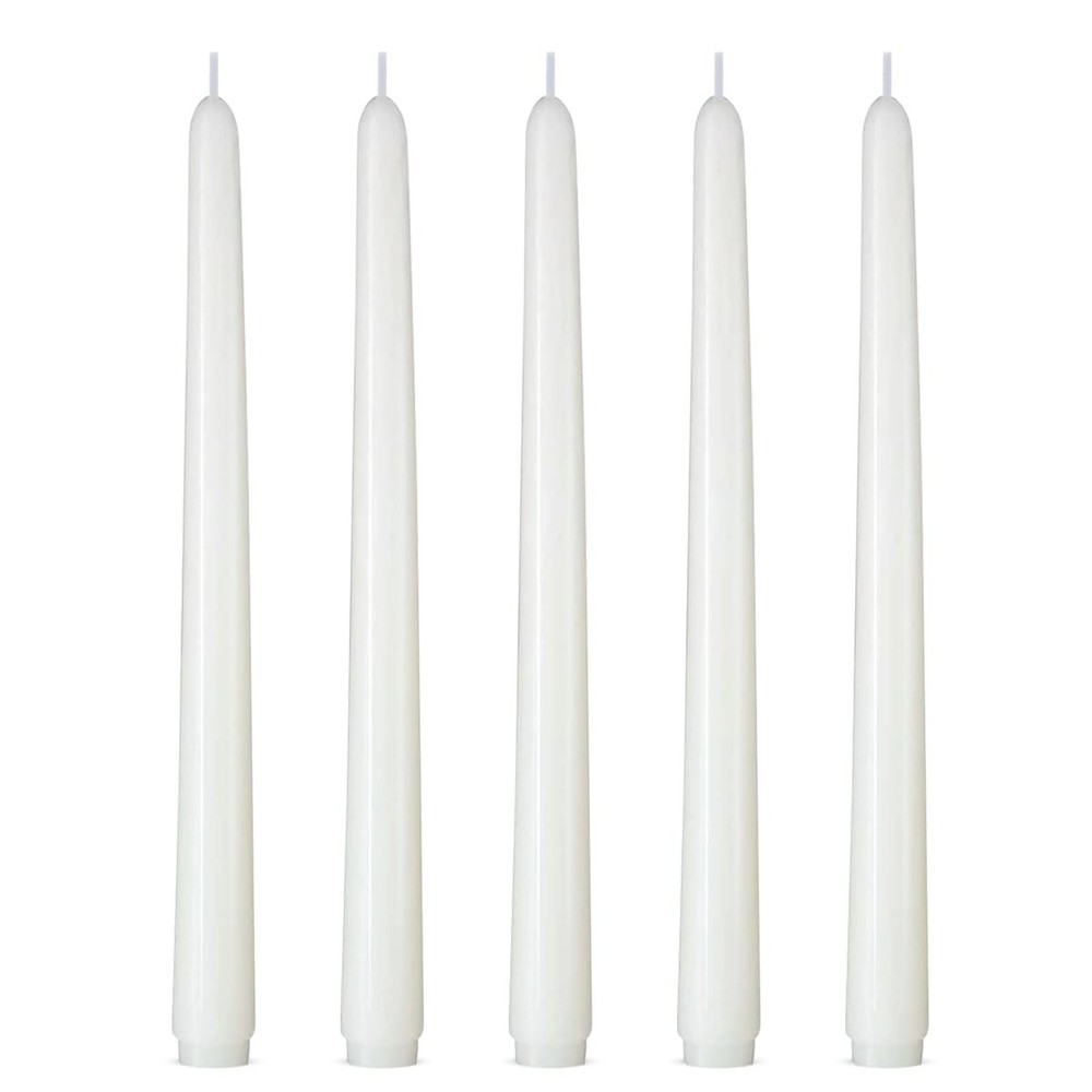 Set of 5 White Taper Candles, Dripless Unscented 10 Inch Tall 5 Packs,