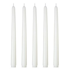 Set of 5 White Taper Candles, Dripless Unscented 10 Inch Tall 5 Packs,