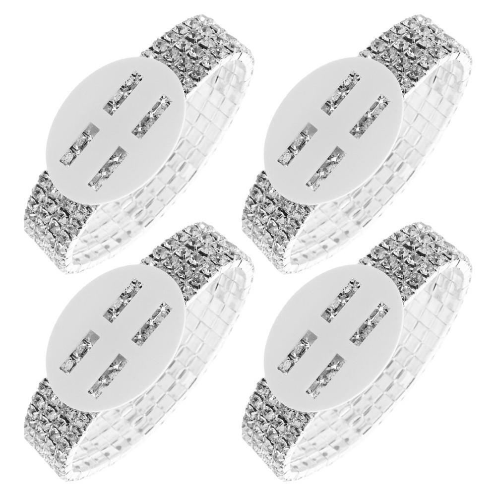 4 Pcs Elastic Wrist Corsage Bracelet Rhinestone Wedding Prom Anniversary