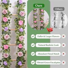 6 FT Artificial Flower Garland Real Touch Fake Floral Rose Peony 1Pcs Pink