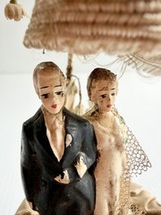 Vintage Antique Wedding Cake Topper Chalkware Bride & Groom, Flowers, For Decor