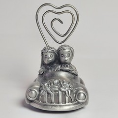 JUST MARRIED Car Bride & Groom Wedding Dinner Setting Pewter Place Card Holder