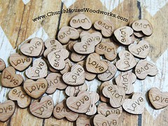 100 little wooden love heart rustic wedding table confetti, guest book decor USA