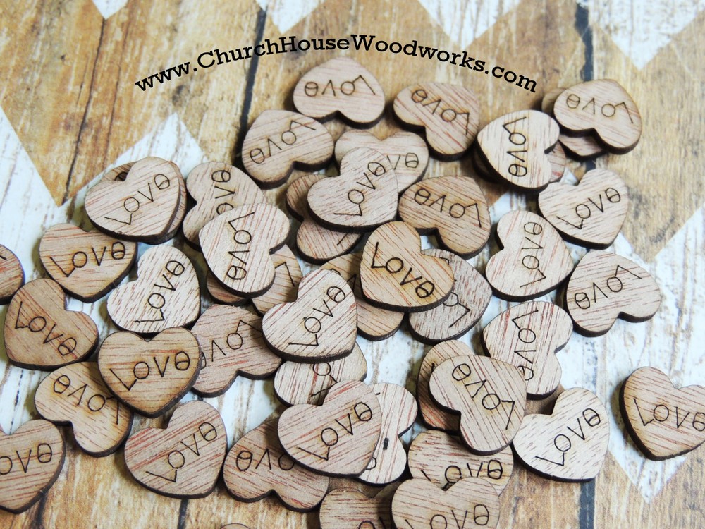 100 wooden love hearts rustic wedding, venue decor, confetti, invitations USA