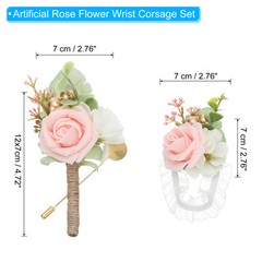Artificial Rose Flower Wrist Corsage Boutonnieres with Pin Set Light Pink