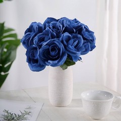ROYAL BLUE 12″ tall Velvet Roses ARTIFICIAL FLOWERS Bouquet Wedding Decorations