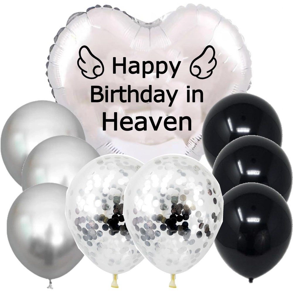 Nine Happy Birthday 18 Inches Heart Balloon, 12 Round Balloons, Silver