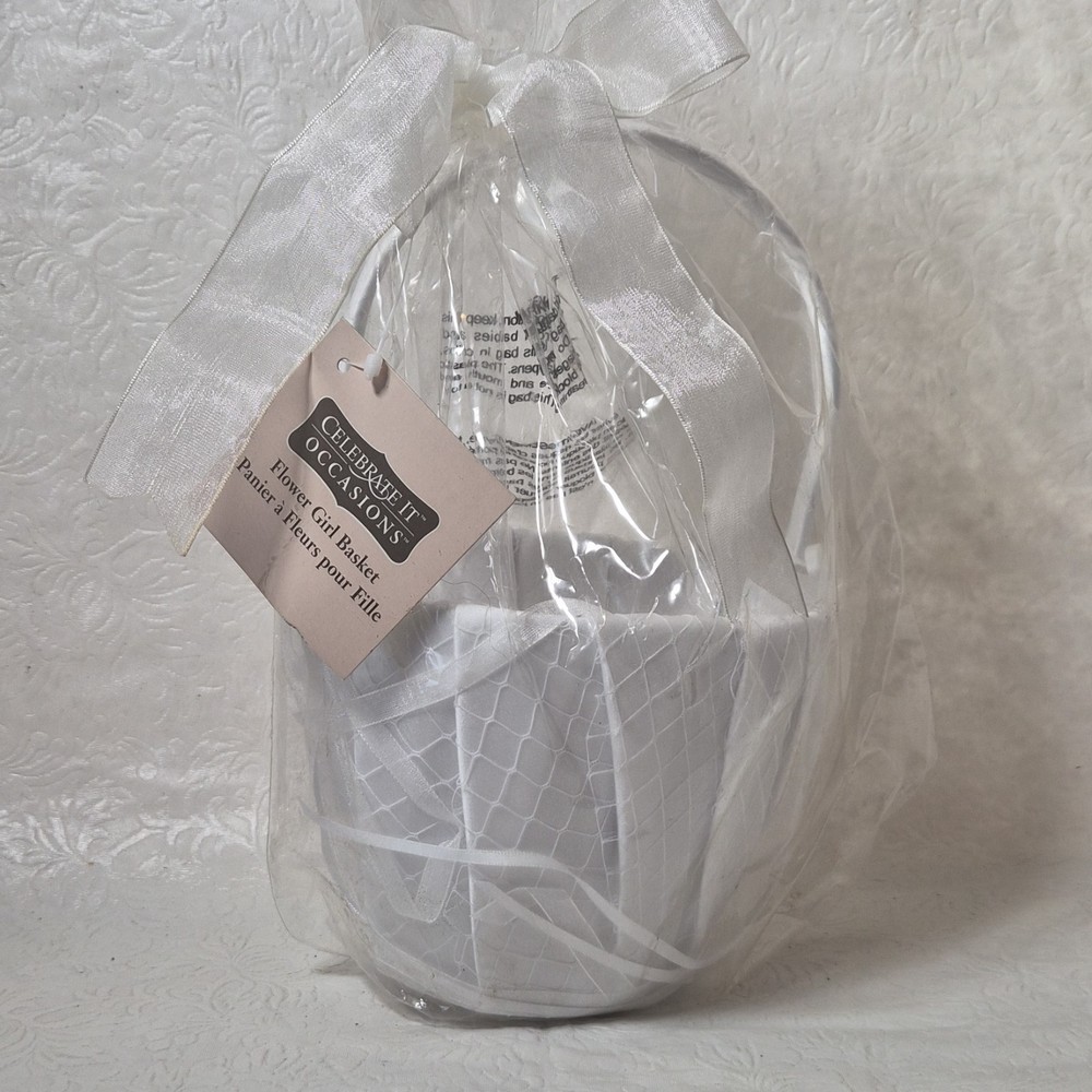 Celebrate It Occasions White Fabric Checked Flower Basket Wedding Romantic