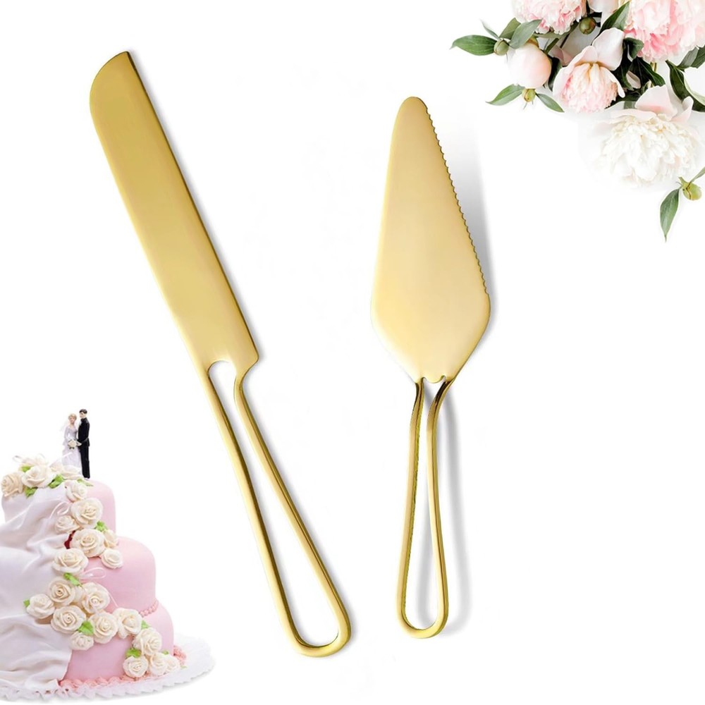 Juego de cortadores pastel para bodas cuchillo y servidor pastel con mango hueco