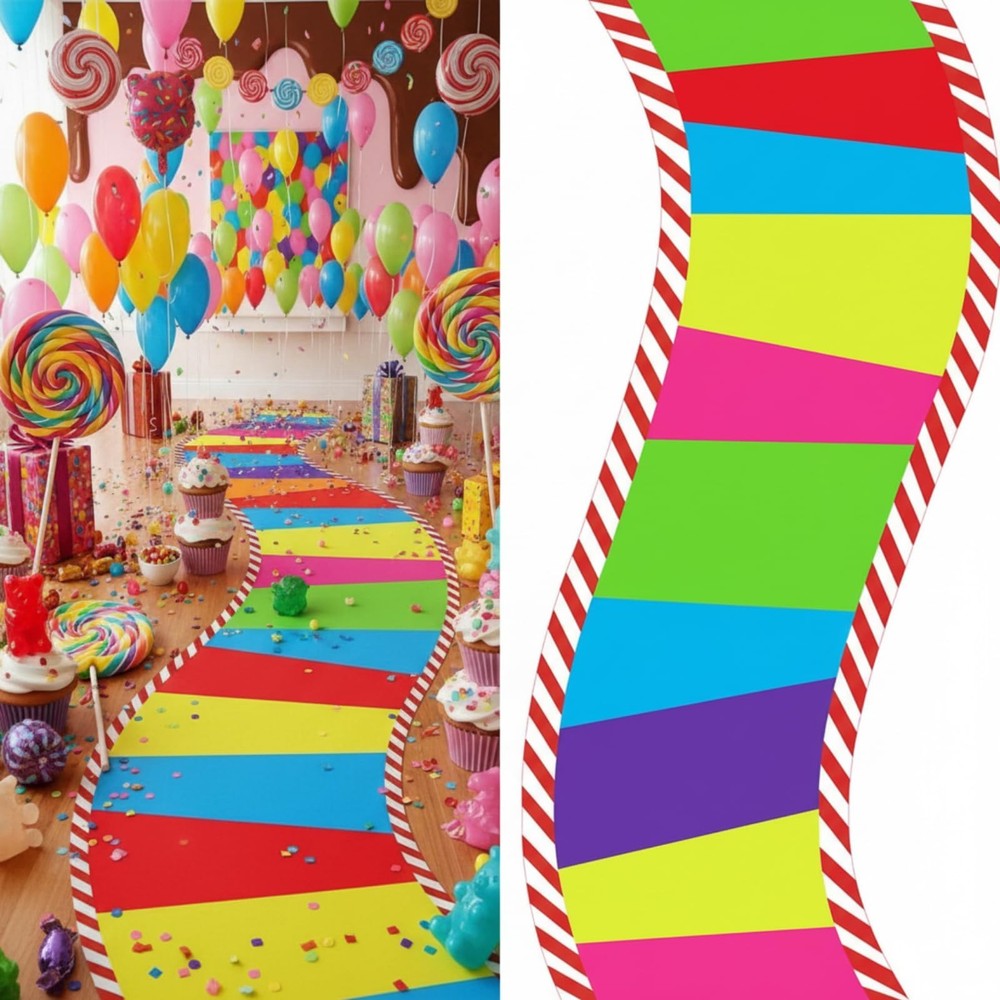 Tinideya 118 x 39 Inches Candy Party Decorations Candy Cane Polyester Carpet …