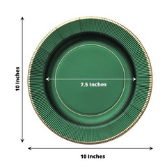 25 HUNTER GREEN 10″ Metallic Round Paper DINNER LATES Textured Rim Decorations