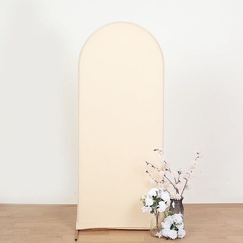 5 ft BEIGE Matte Fitted Spandex Round Top Arch Backdrop STAND COVER Party