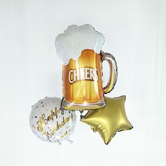 5 WHITE GOLD Round Beer Mug Stars Happy Birthday Mylar Foil BALLOONS Set Party