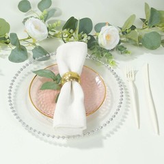 TRANSPARENT BLUSH 10 Glossy 8″ Round Plastic Salad PLATES GOLD Rim Party Events