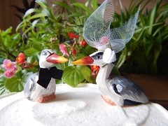 Heron Birds Cake Topper Bride Groom Love Wedding Engagement Wood Statue