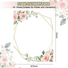 AnyDesign 48 Sheets Pink Floral Stationery Letterhead Paper Double-Sided