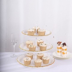 15″ Metallic White Gold 3 Tier Plastic Cupcake Stand Round Tower Lace Cut Trim