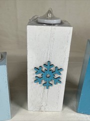 Charming Winter Wooden Tea Light Candle Holders JOY Snowflake w/Tea Lights NEW