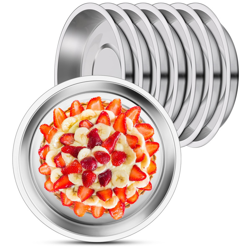 Offiper 8 Deep Stainless Steel Plates 7.8 Inch 30418/8 Metal Camping Plate