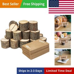 20 Pieces Wooden Place Card Holders with 24 Kraft Paper Cards, Rustic Wood Table