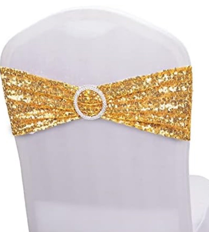 100Pc Stretch Sequin Chair Sashes One-Sided Glitter Spandex Chair Bands w/Buckle